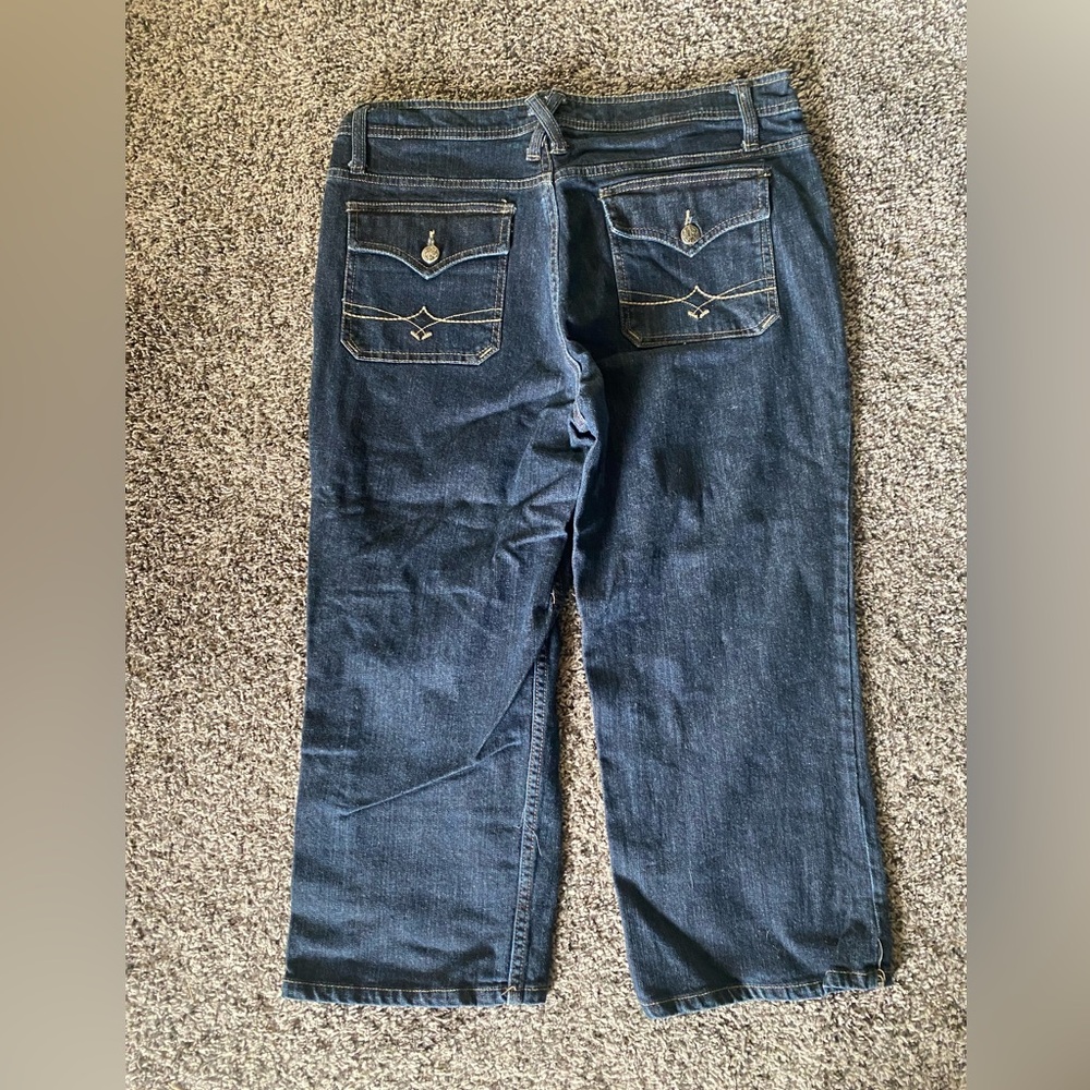 Faded Glory Jeans 12 Capri Dark Blue Stretch Denim Flap Pockets Capris